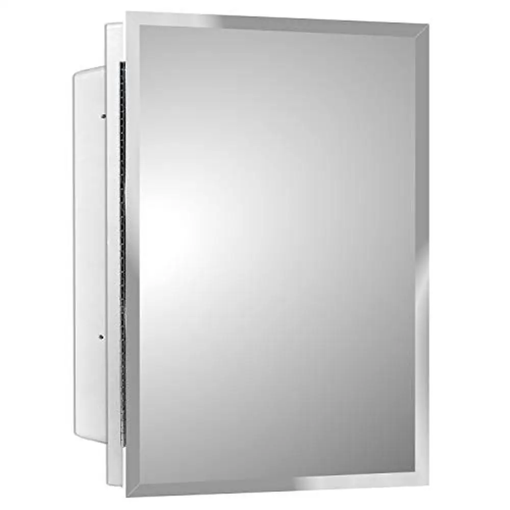 

Bathroom Medicine Cabinet Mirror Frameless Polystyrene Body Silver Modern Home Storage Space Saver 16 x 22" White Plastic Edge