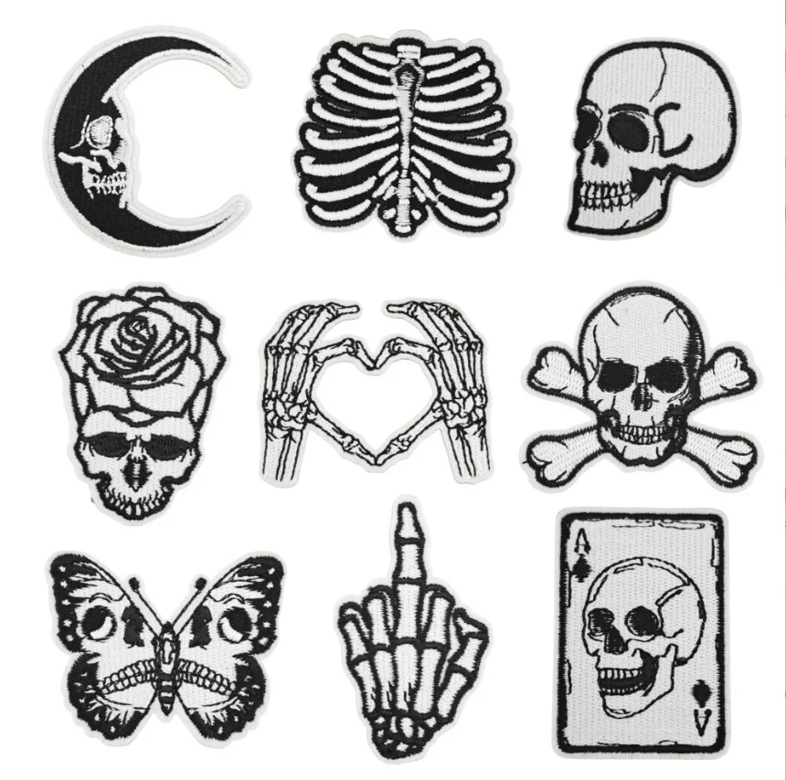 

10 Pcs Black White Color Embroidered Patches Iron On Clothing Hat Bag Shoe Repair Material Phone Gift Box Decor DIY Accessory