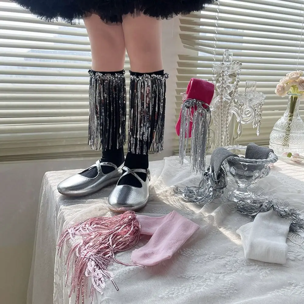 Fashion Sparkling Children's Dance Socks Soft Elastic Pile Up Socks Cute Breathable Sequins Socks Toddlers