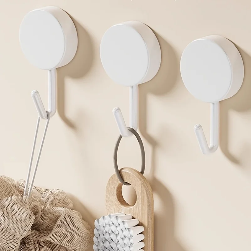 3 pcs simple white self-adhesive hooks, wall mounted drill-free sticky hangers, multi-purpose household storage hooks, ideal for kitchen, bathroom, behind doors and entryway key hanging