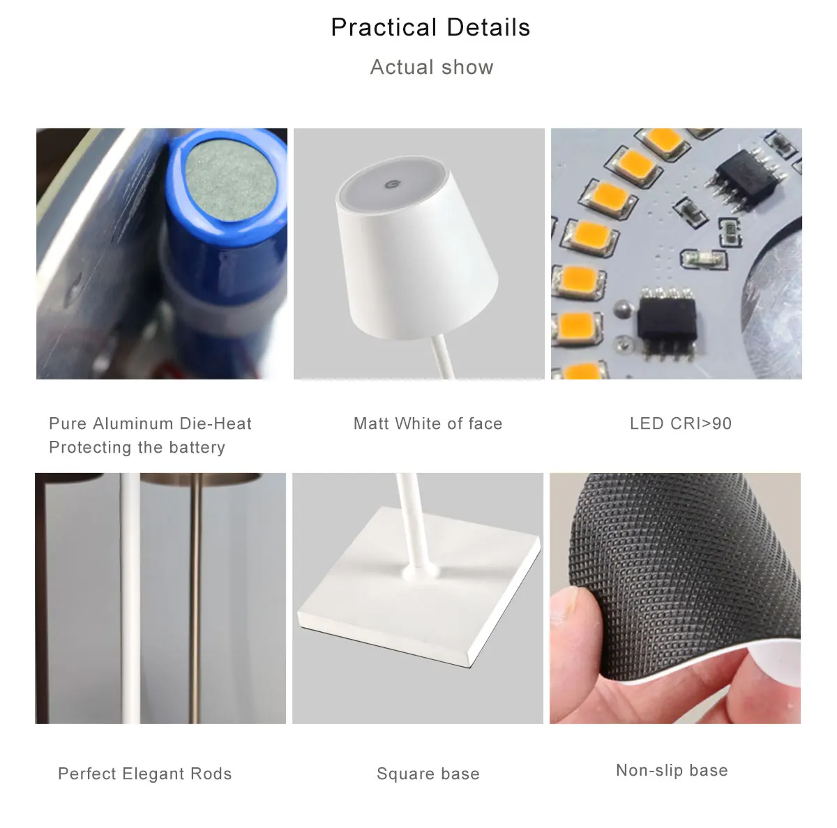 Dimmable LED Table Lamp in Aluminum, IP54 Protection, Indoor / Outdoor Use, Contact Charging Base, H38cm,USB Charge.