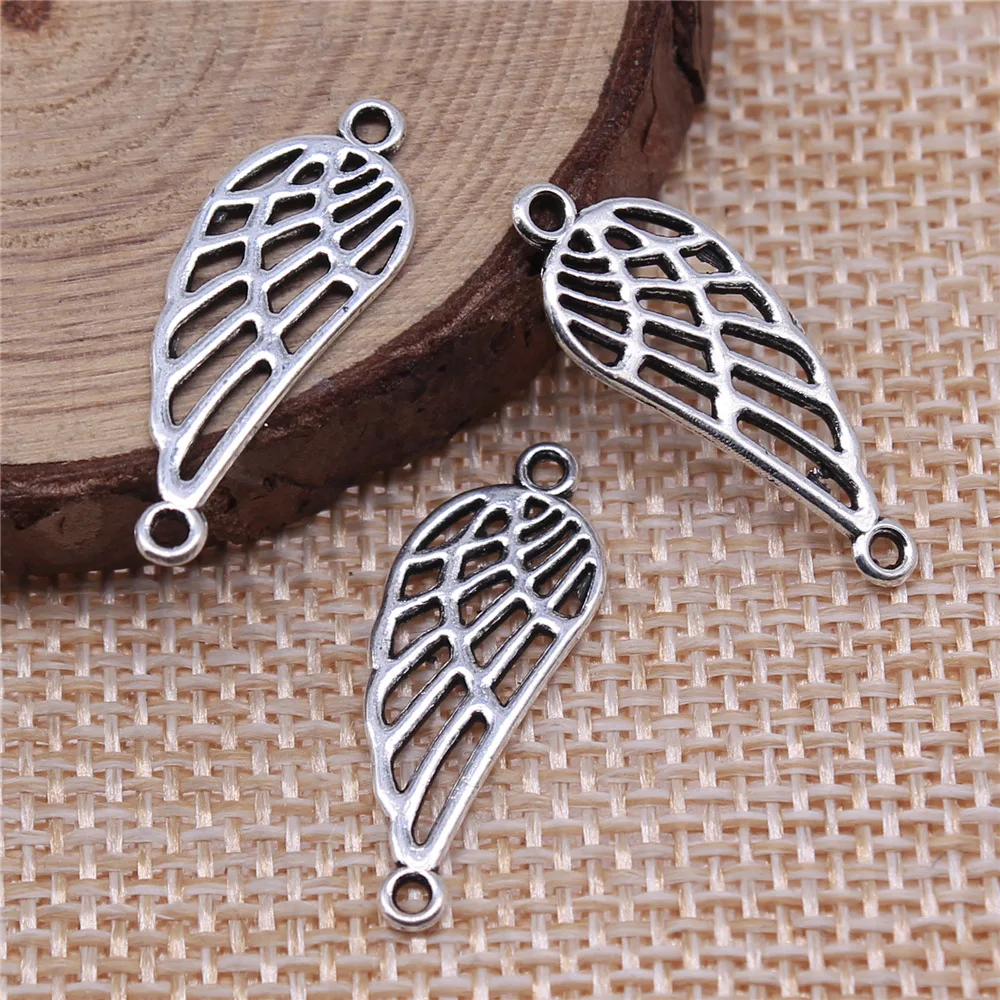 WYSIWYG 20pcs 25x10mm Antique Silver Color Hollow Wings Connector Charms For DIY Jewelry Making