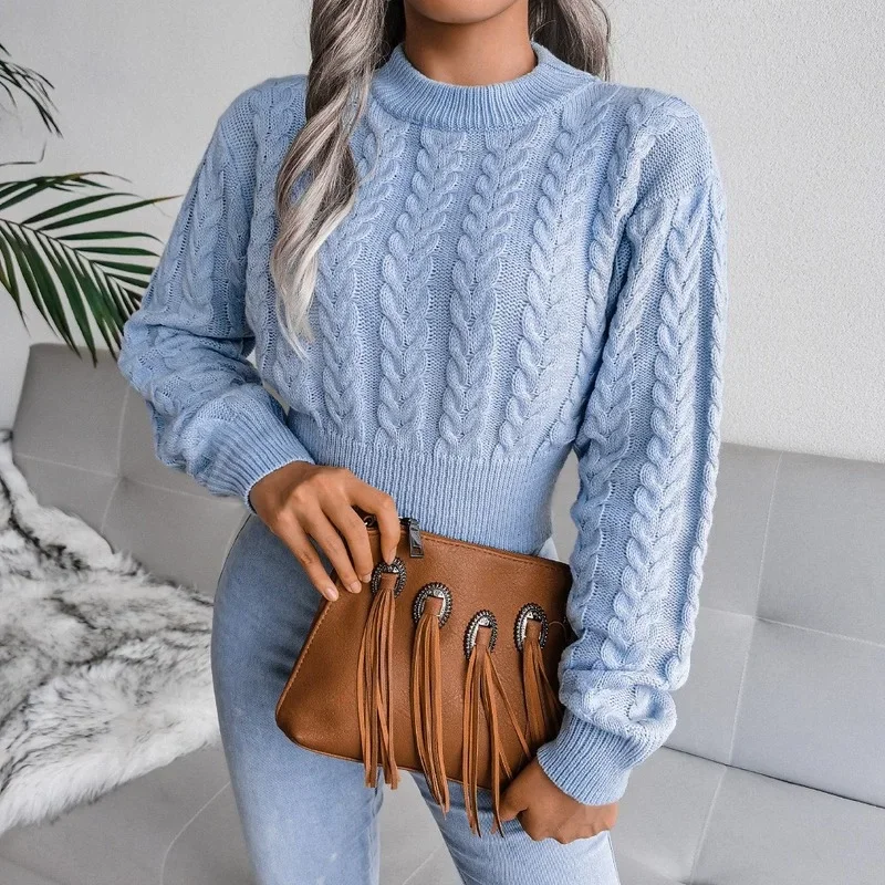 Autumn Twist Knit Sweater Women Pullovers Winter New Waist Knitted Short Long Sleeve Sweater Women's Clothing  2023 Jumpers Tops