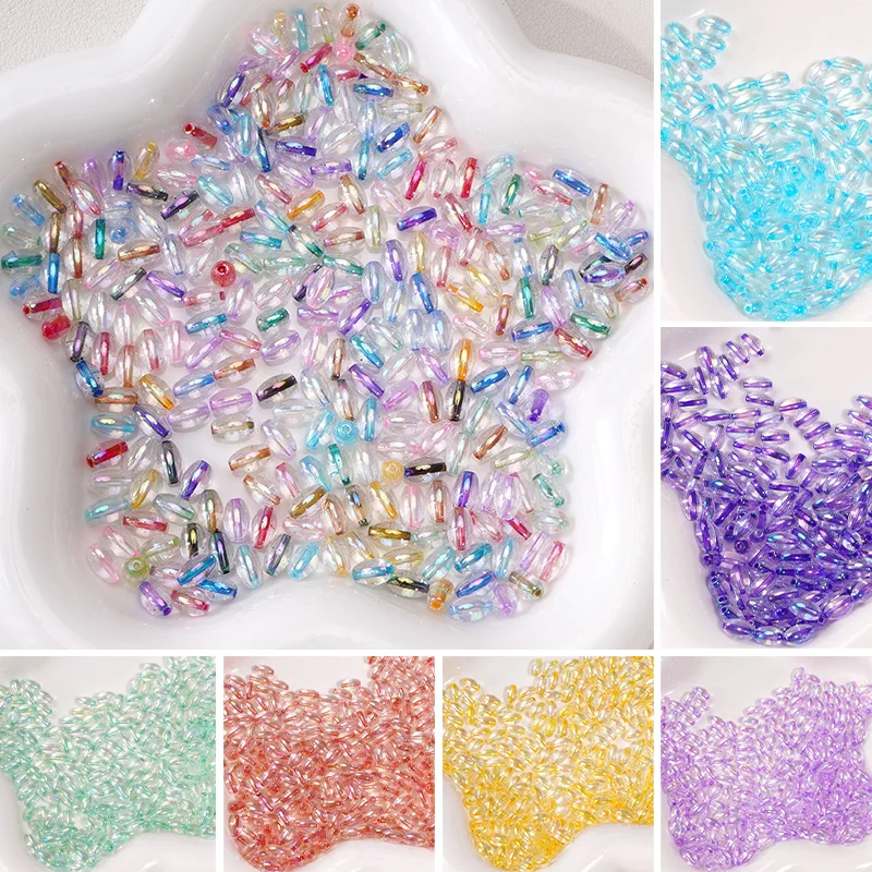 

54pcs 4x7mm Oval Shape Glass Seed Beads Colorful Dye Core Loose Spacer Beads For DIY Bracelets Keychain Jewelry Making Materials