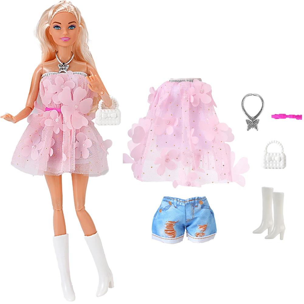 

NK 1 Set 11.5 Inch Doll Clothes Pink floral dress + shorts + 1/6 Dolls Accessories For BJD 1/6 Clothes Accessories for Women