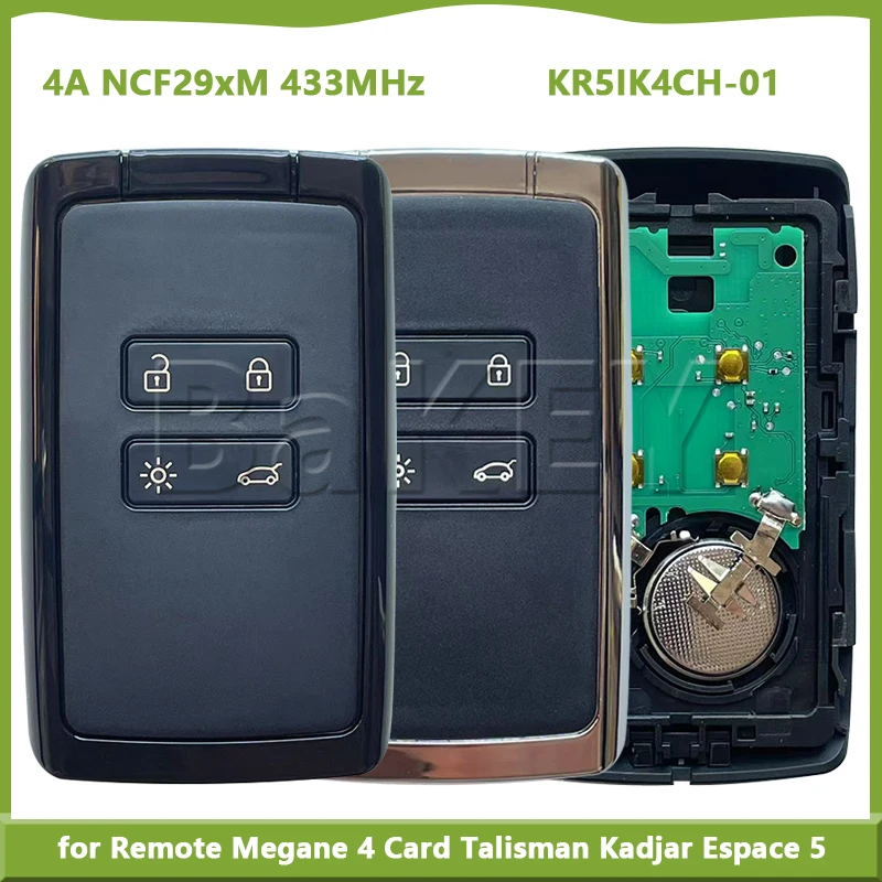 

Для Renault Kadjar Clio5 Zoe2 Koleos Captur Megane IV 2016-2022 FCC ID: KR5IK4CH-01 433 МГц 4A чип NCF29AxM умный удаленный автомобильный ключ
