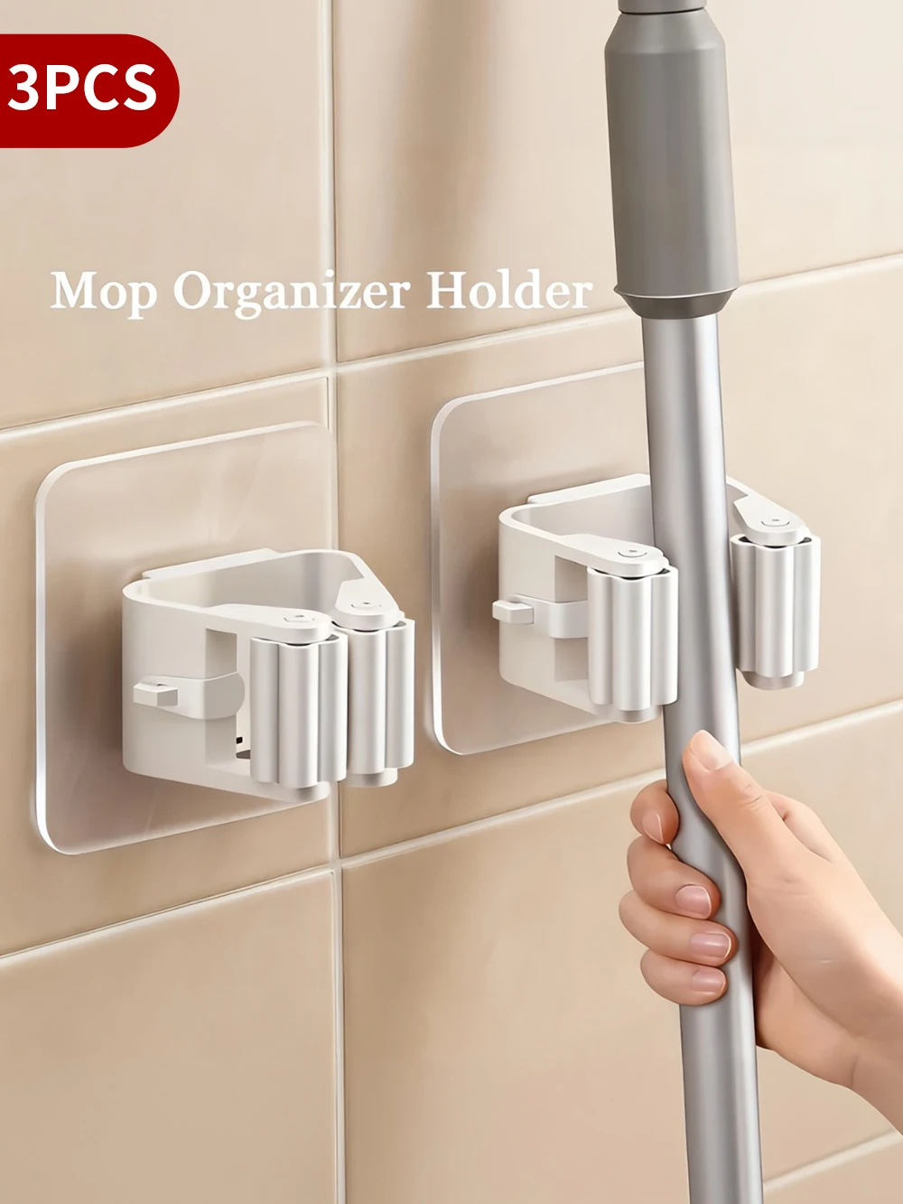 Gancho transparente à prova d'água, 3 pacotes, para porta de banheiro, cozinha, melhoria da casa, gancho utilitário para vassouras, esfregões, limpadores e equipamentos de banheiro