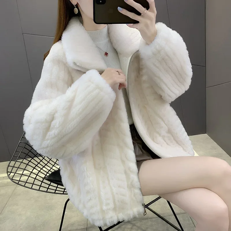 Tcyeek pele de ovelha shearling casaco de pele curto das mulheres casacos de lã de cordeiro elegante casacos de inverno feminino 2021 inverno nova tendência fcy