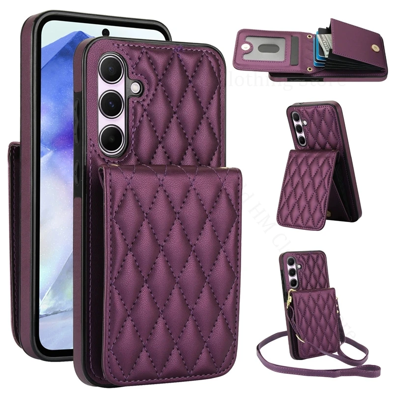 

Anti-theft Card Slot Flip Kickstand Case For Samsung S25 S24 S23 S22 Ultra Lanyard Stand Leather Cover ForGalaxy A16 A53 A55 A14