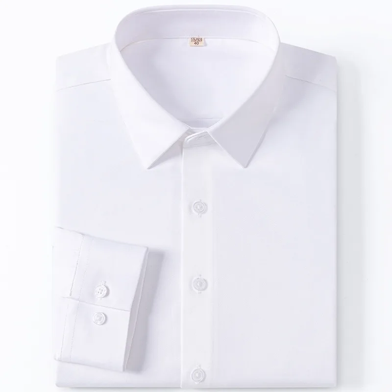 

Ice Silk Long Sleeve Shirts Men S-6XL Men's Long Sleeve Shirt Luxury Wrinkle Resistant Pure White Shirt Business Dress Casual