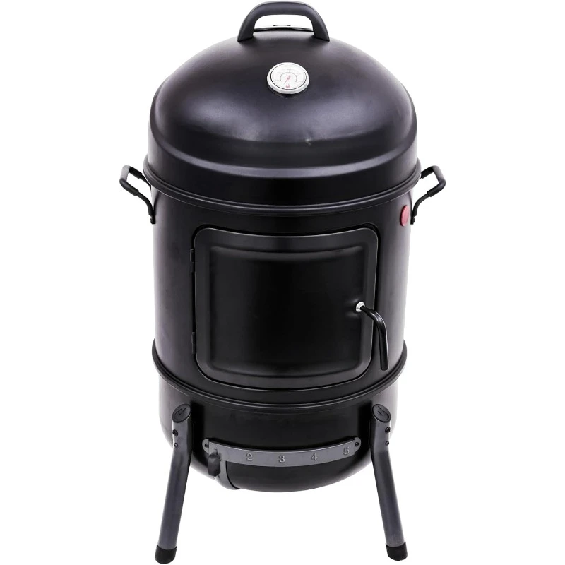 Bullet Charcoal Smoker, Two Porcelain-coated Cooking Grates, Water Pan and Ash Pan.Pressure Gauge Easy To Carry