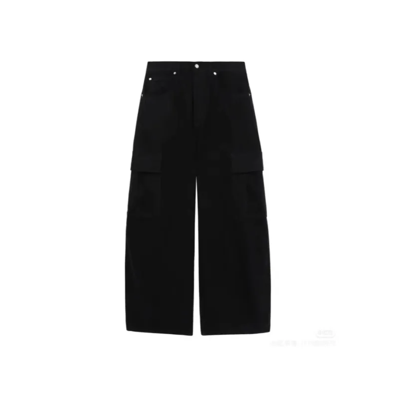 [MODX] New Product American Solid Color Large Pocket Work Pants Black And White Casual Loose Straight Leg Jeans