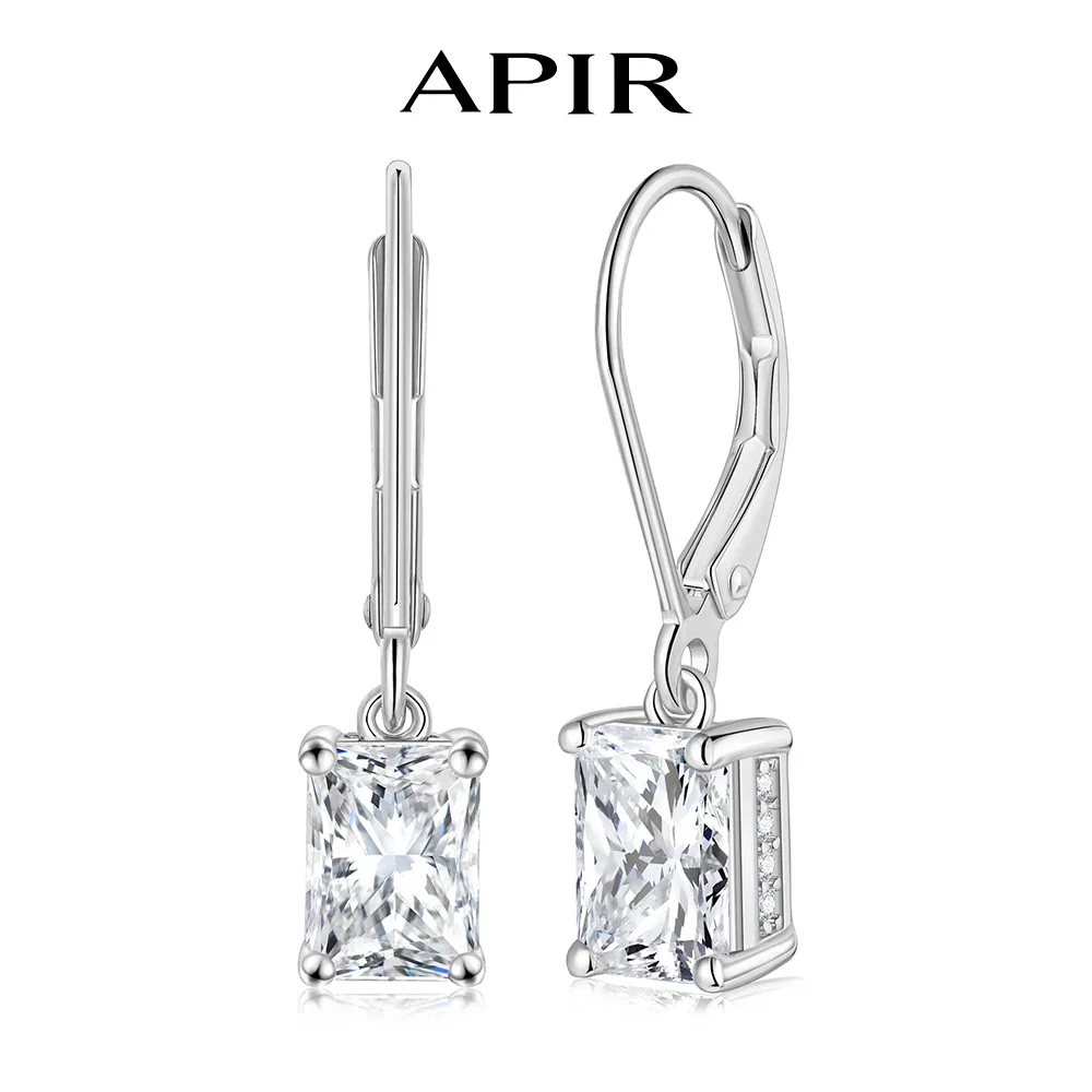 APIR 5*7MM Radiant Cut Moissanite Drop Earrings for Women 925 Silver Lab Diamond Leverback earrings Sparkling Wedding Jewelry