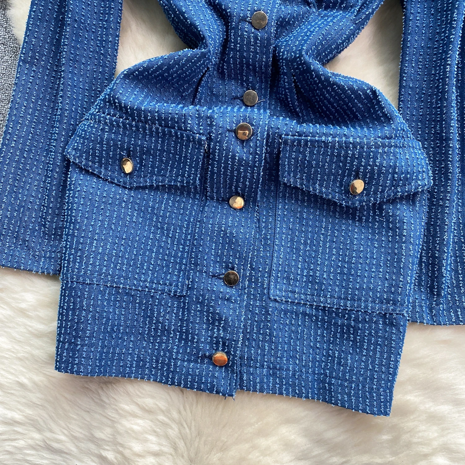 Mini Vestido vaquero de diseñador para mujer, Bolsillo grande, botonadura única, cuello cuadrado, cinturón Delgado, paquete de temperamento corto, cadera