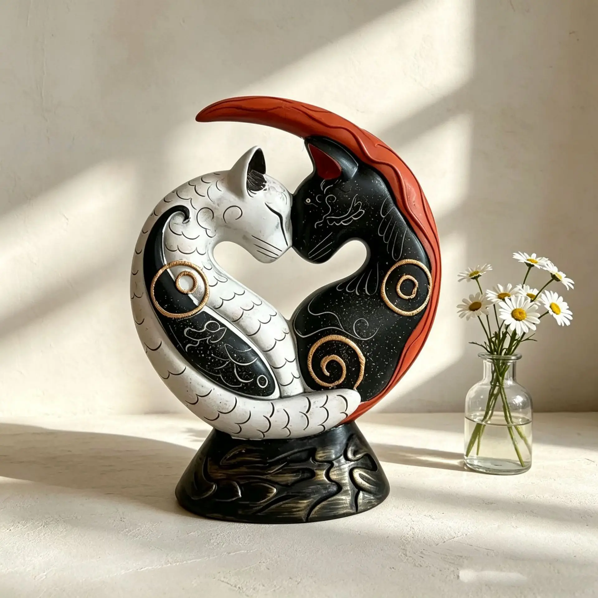 Black White Cat Resin Craft Desktop Ornament High Value Elegant Art Decor Figurine Statue Home Office Gift