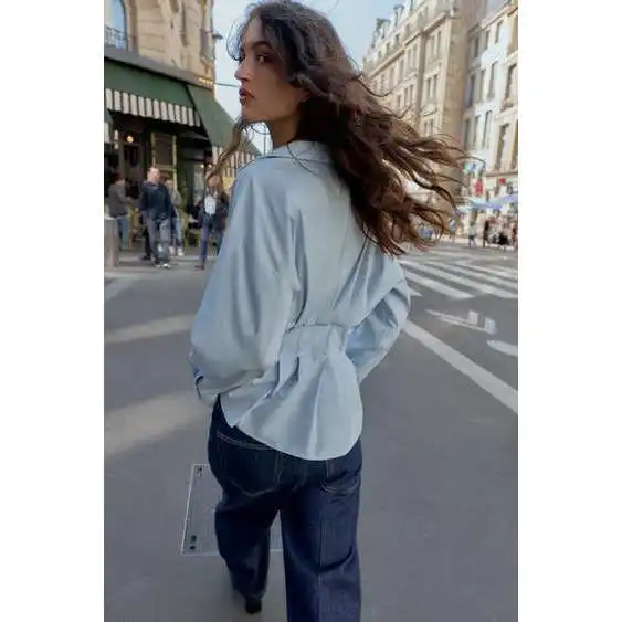 Faionable عادية متعددة الاستخدامات مطوي الحرير irt المرأة فضفاضة تناسب ألياف البوليستر طويلة Sve irt وصول جديد 2025 الخريف