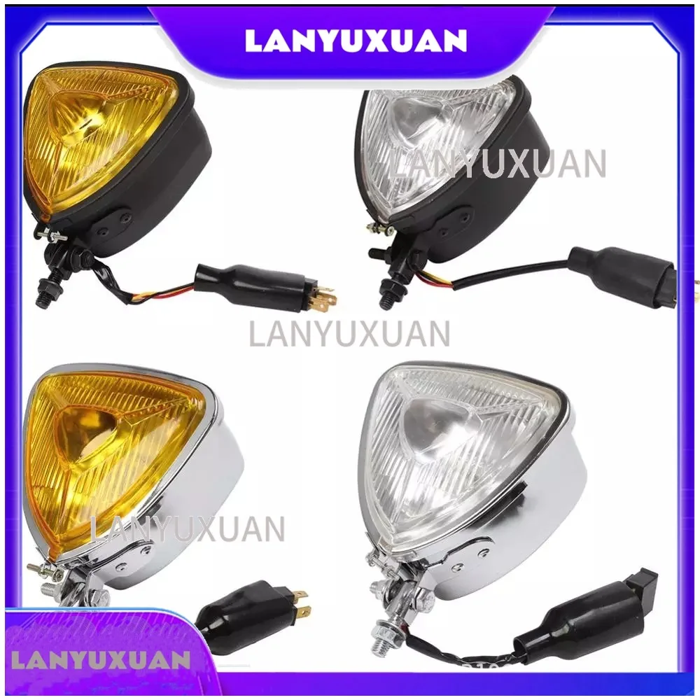 2026 Motorcycle Retro Modified Headlights, Triangular Metal Headlighting Headlights for Harley Universal Modified Headlights