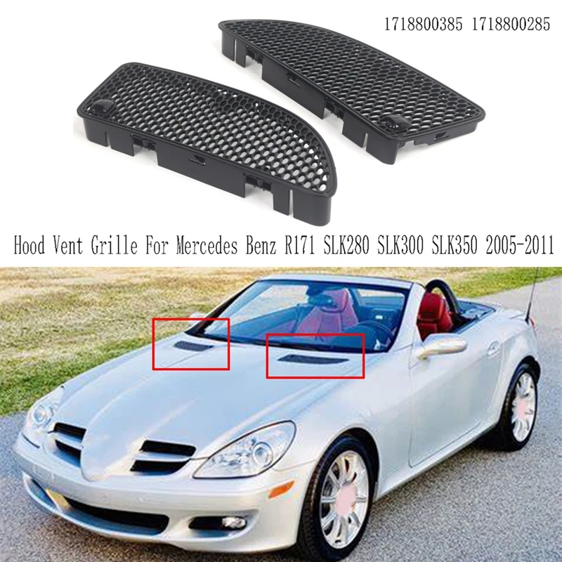 Glossy Black Front Left+Right Hood Vent Grille For Mercedes Benz R171 SLK280 SLK300 SLK350 05-11 1718800385 1718800285