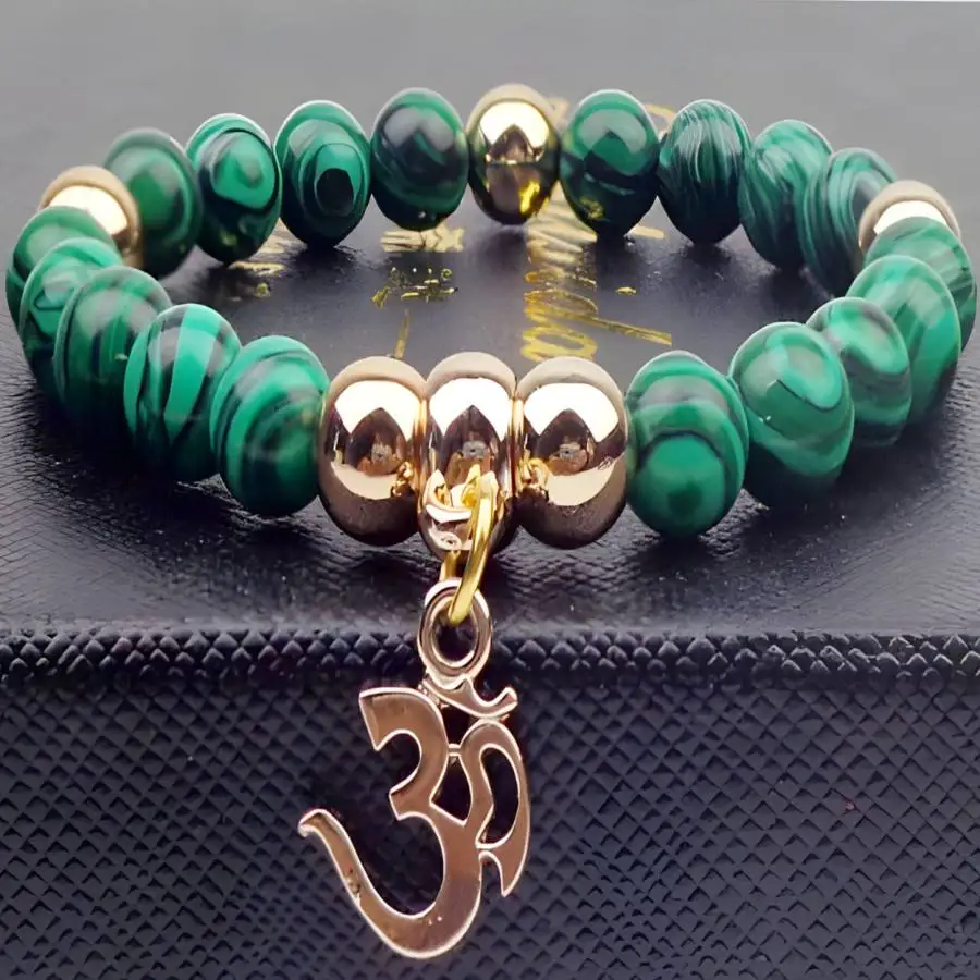 

8mm Malachite Buddhist Bead Bracelet Zen Sacred Chakra Bohemian Bodhi Buddhist Japa Men's Gemstone Meditation Chaplet elastic