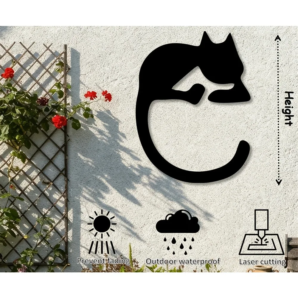Brand 2D Flat Metal Wall Art Sleeping Cat Sculpture Modern Iron Wall Hanging Decor for Living Room Bedroom Office Home