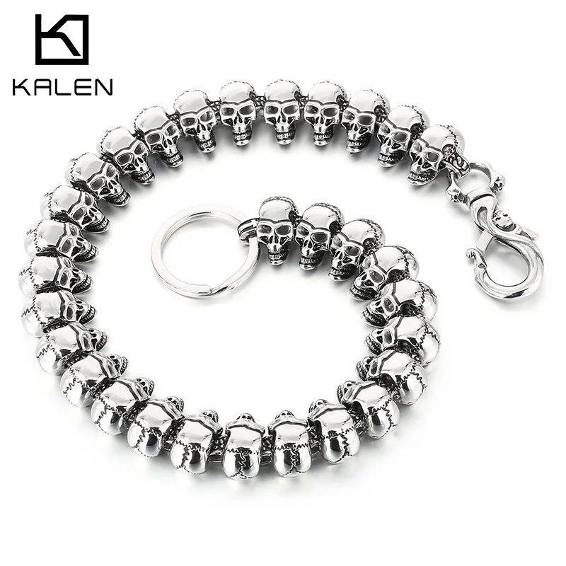 Vintage Stainless Steel Skeleton Jeans Chain For Men 24MM Wide High Quality Heavy Necklace Personalized Bracelet Trendy Jewelry