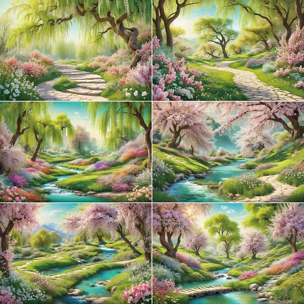 

MOON.QG Wonderland Photography Backdrop Willow Forest Green Grass Photocall Background Children Studio Photocall Accessories
