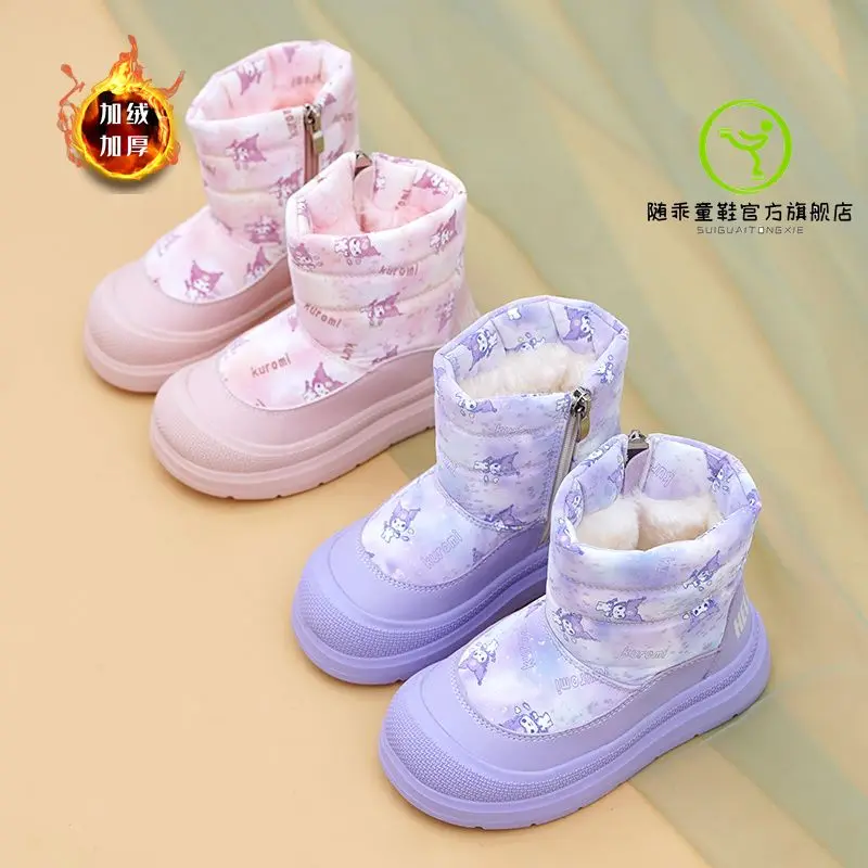 

Kuromi Anime Kawaii MINISO Winter Waterproof Ins Snow Boots Cute Cashmere Cotton Princess Warm Shoes Lovely Gifts for Kids