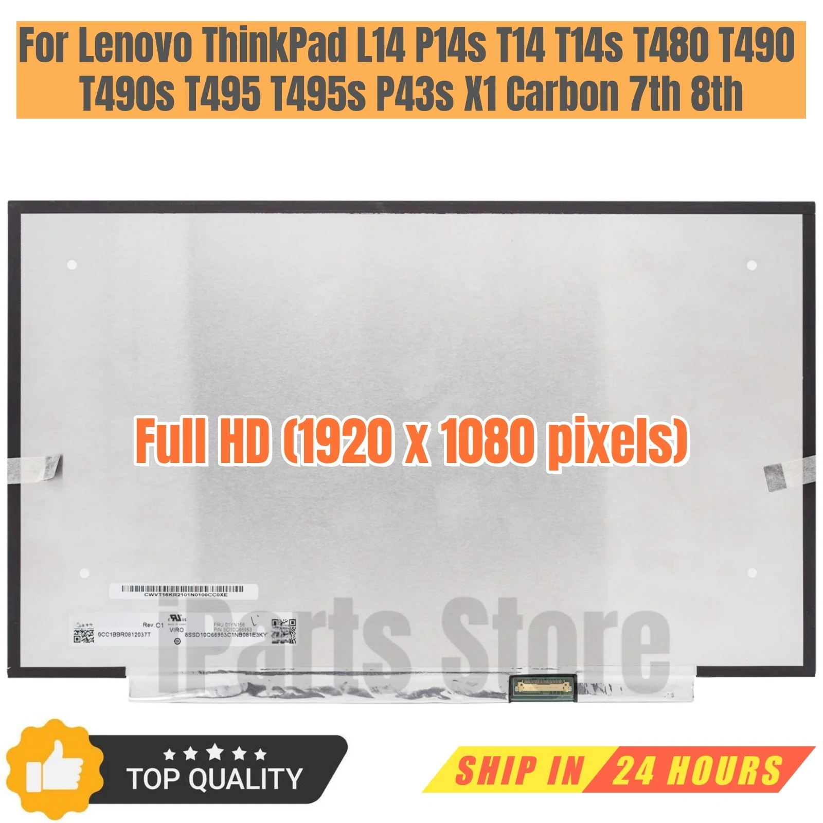 iParts Replacement Display for Lenovo ThinkPad T480 T490 T490s T495 T495s P43s L14 P14s T14 T14s X1 Carbon 7th 8th LCD Screen
