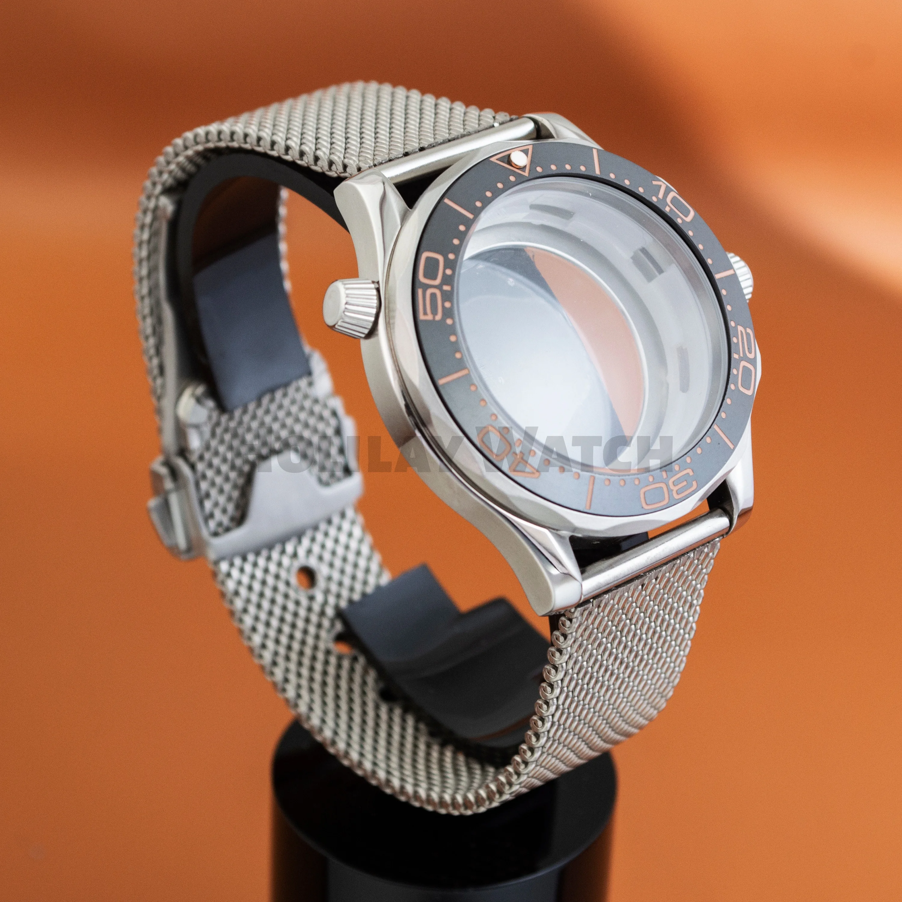

10Bar Waterproof Watch Case For Seamaster 300 Case Stainless Steel fit NH35 NH36 Movement NH35 Watch Case Milan Steel Mesh Strap