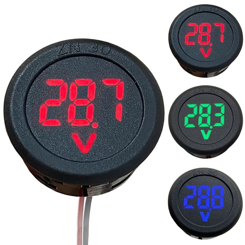 3 Color DC 4-100V Round LED Digital Display Two-wire Voltmeter Car DC Digital Voltage Current Meter Volt Detector Tester Monitor