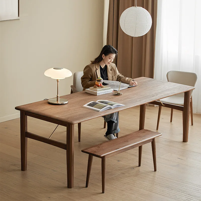 Meja dan kursi panjang kayu solid Nordik