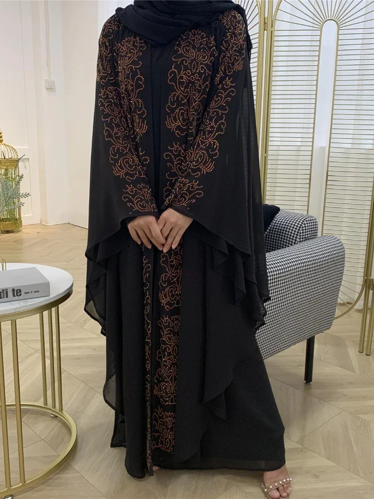 Eid Turkey Muslim Prayer Dress Bat Sleeve Diamond Abaya Ramadan Women Vestidos Moroccan Kaftan Jubah Robe Mujer Islamic Clothing