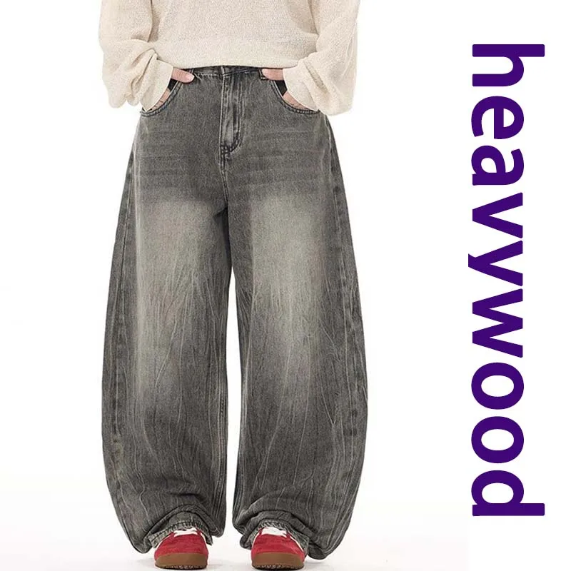 

Vintage Camouflage Men's Jeans Fashion Washed Casual Wide Leg Denim Pants Autumn Winter Loose Male Trousers Meteorite Ash
