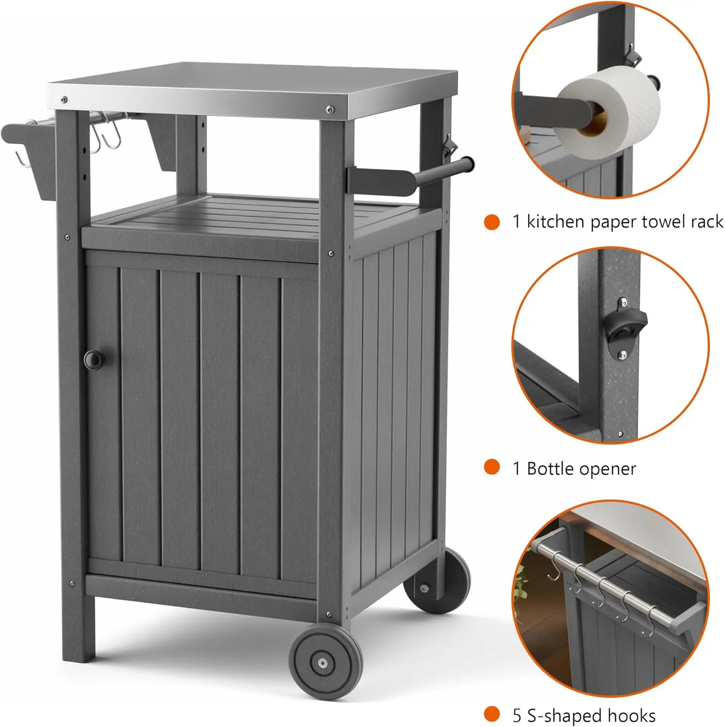 Carrito de Parrilla portátil para exteriores con almacenamiento, gabinete exterior impermeable para parrilla de Patio, mesa de acero inoxidable para exteriores