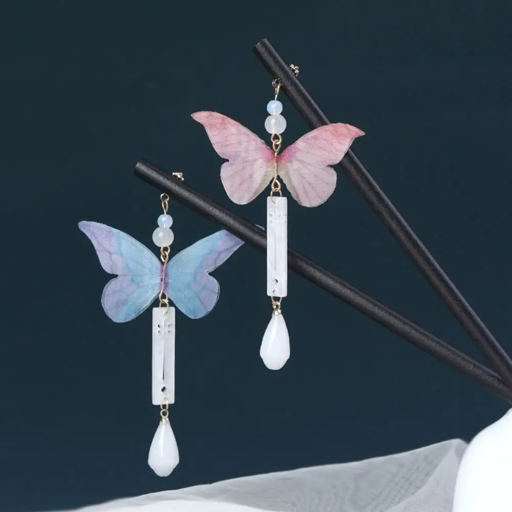 Butterfly Wooden Hair Stick Antique Chinese Style Tassel Hanfu Hairpin Hanfu Headwear Hair Sticks for Buns Hanfu Accessories