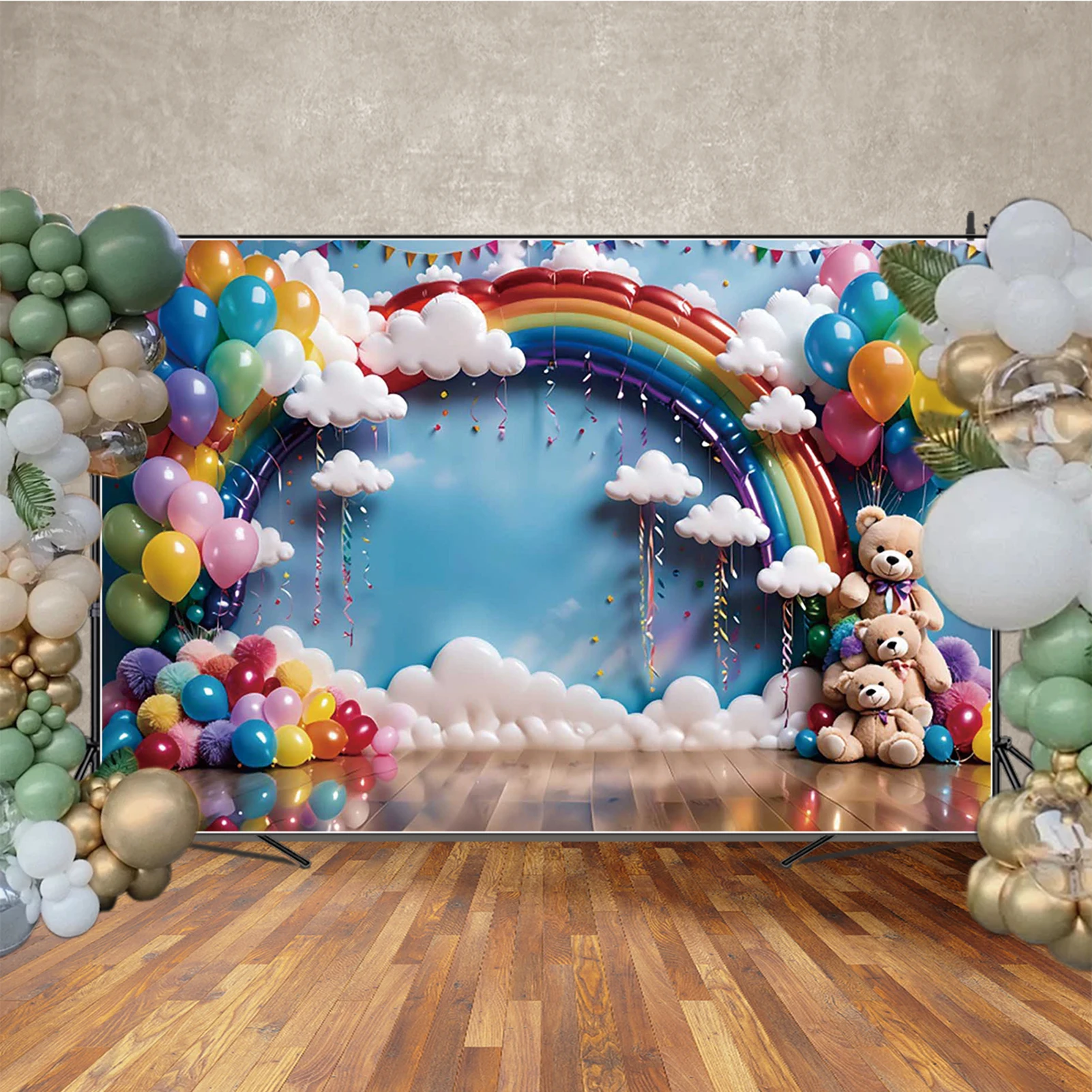 MOON.QG استحمام الطفل عيد ميلاد التصوير خلفية تيدي بير يونيكورن حورية البحر فوتوزون خلفية الطفل حفلة استوديو كابينة تصوير