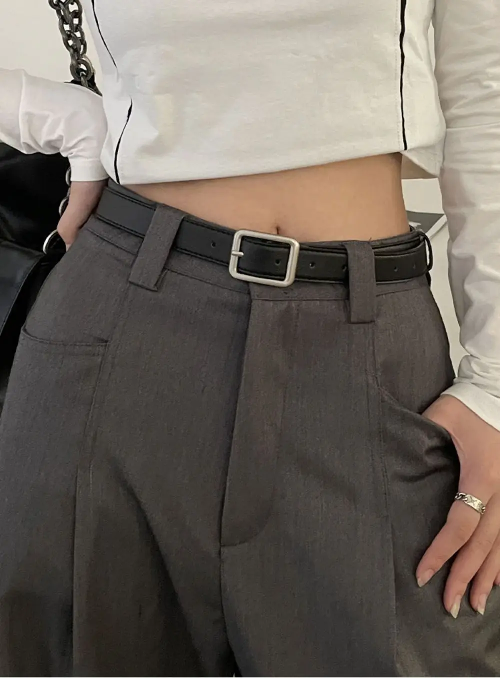 1 Stück Damengürtel, trendiger Gürtel mit quadratischer Schnalle, hochwertiger, echter weicher PU-Ledergürtel, gepaart mit Rock, Arbeitshose, Jeansgürtel, Unisex – Detail 5