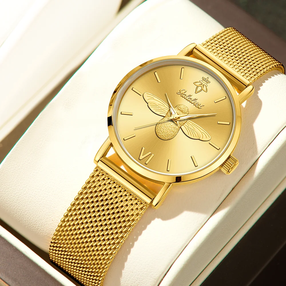 YaLaLuSi Minimalist Quartz Couple’s Watches with 3D Bee Relief Design for Men and Women Relojes De Mujeres