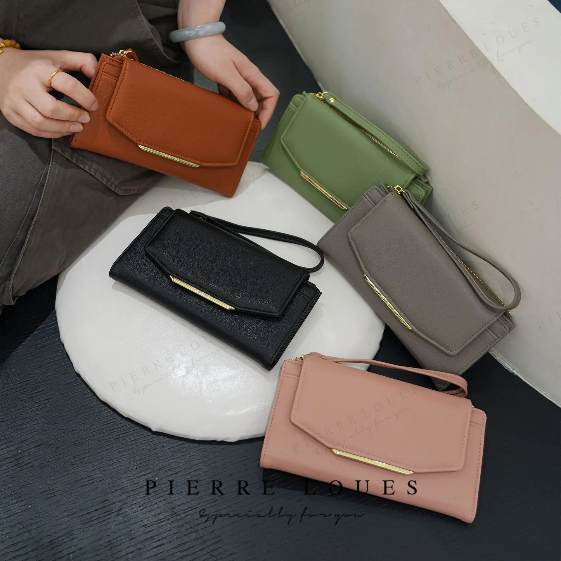 Ladies purse Long large capacity clamshell clasp multi-function mobile phone storage handheld travel purse