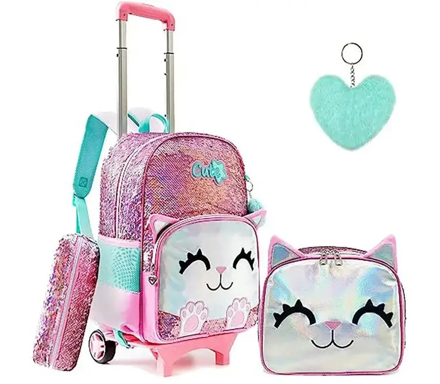 School Wheeled Backpack 17 Inch  Kids Trolley backpack Bag School Bag 3 pcs set with lunch bag School Trolley Bag with wheels