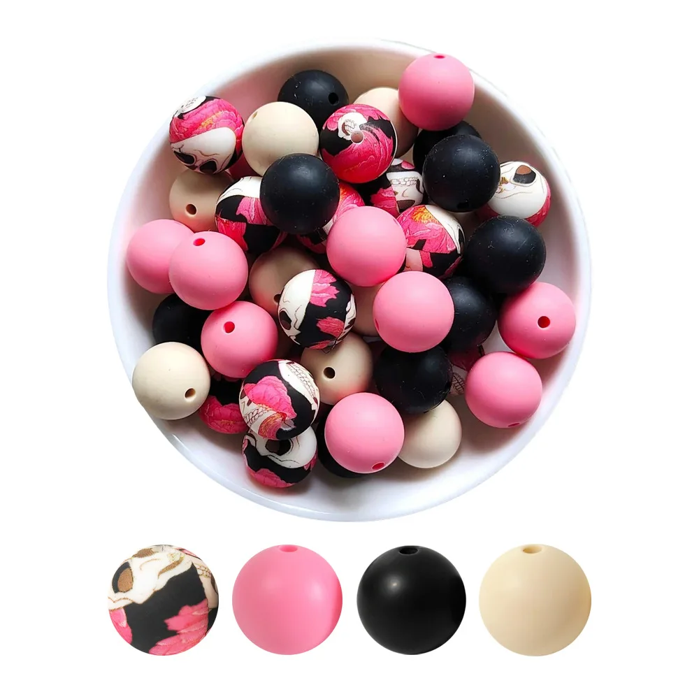 15mm 20pcs Baby Silicone Loose Bead DIY Chewable Food Grade Infant Leopard Print Round Ball Baby Teething Bead Rodent Teether