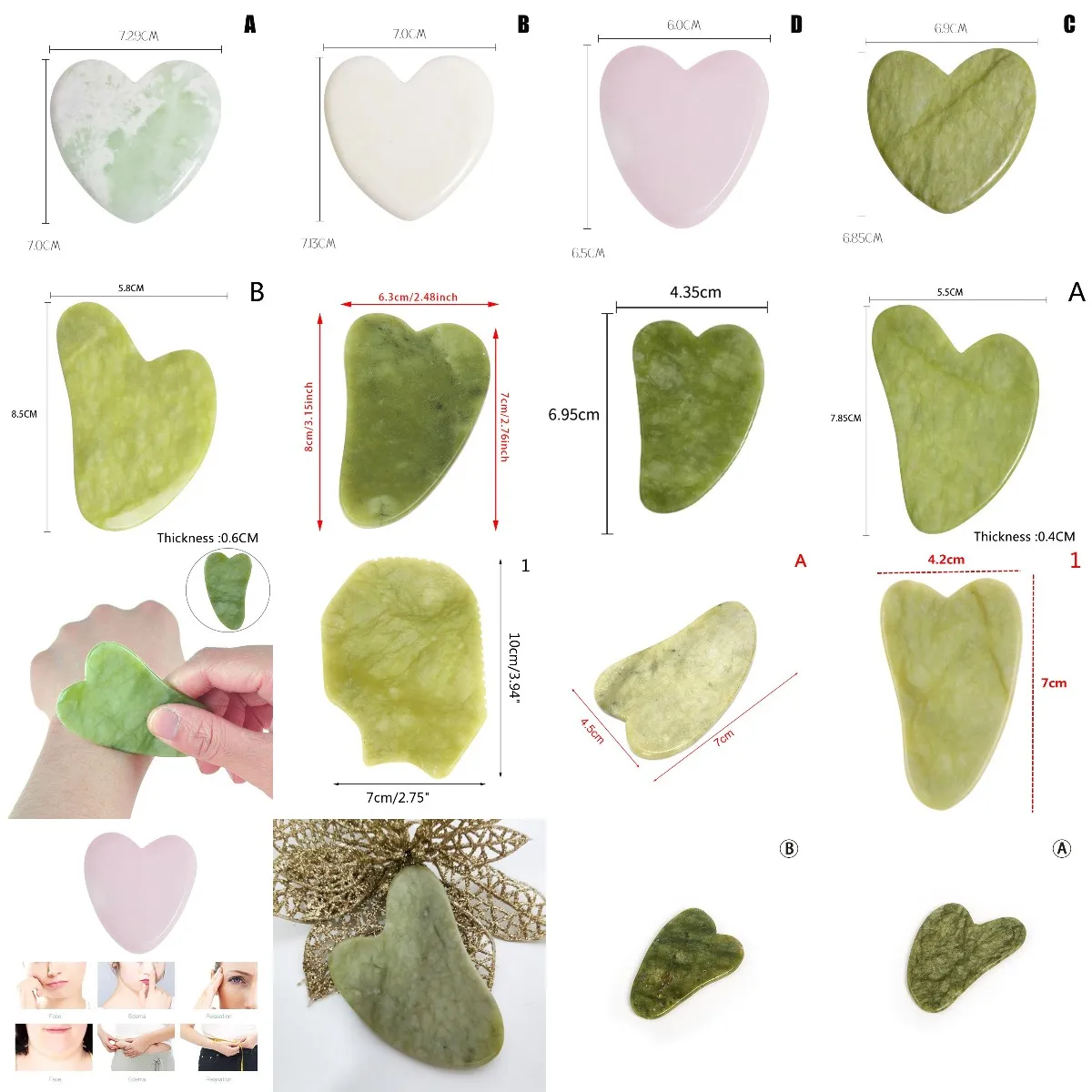 

Heart-Shaped Natural Jade Gua sha Stone Board Massage Guasha Plate Jade Face Massager Scrapers Tool For Face Neck Back Body Tool