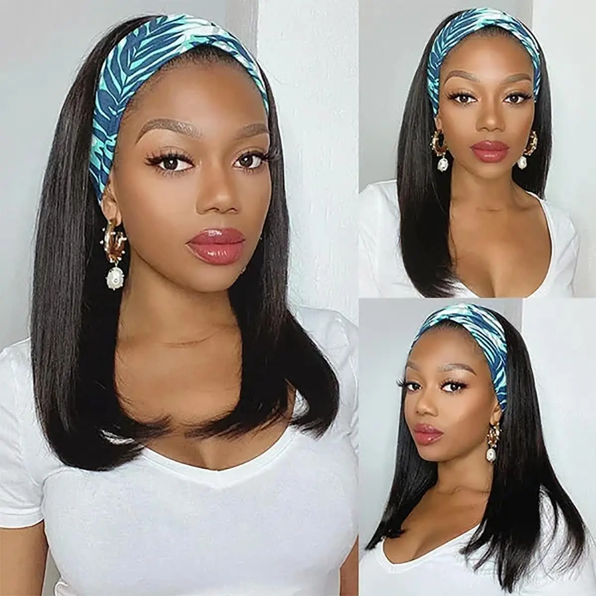 Headband Wigs Human Hair Bob Headband Wigs for Black Women Easy Wear it and Go Glueless Wigs Straight  Machine Made Headband Wig