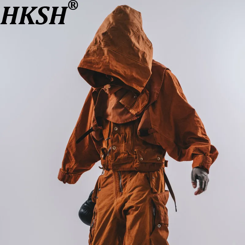 HKSH Spring Autumn New Men's Tide Dark Punk Geometric Cut Distressed Shawl Jacket Fashion Waste Land Vintage Cotton Coat HK26552