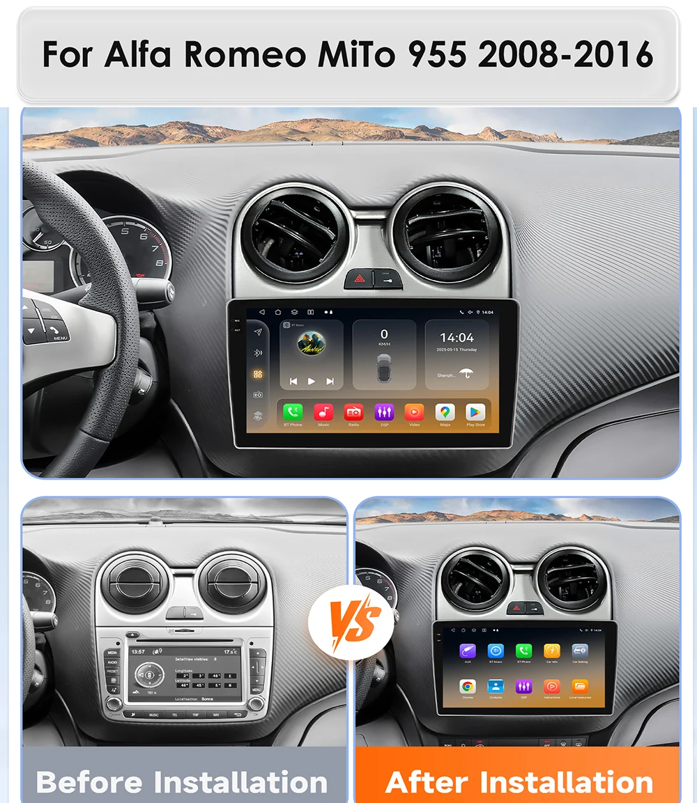 Hizpo Car Intelligent Multimedia Android 14 For Alfa Rome0 MiTo 955 2008-2016 Wireless Carplay Android Auto Radio GPS 4G DSP BT