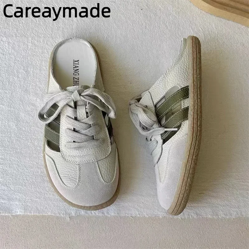 Careaymade-Genuine leather women's slippers,hollow breathable soft soles comfortable Boken shoes,lazy pregnant women's shoes