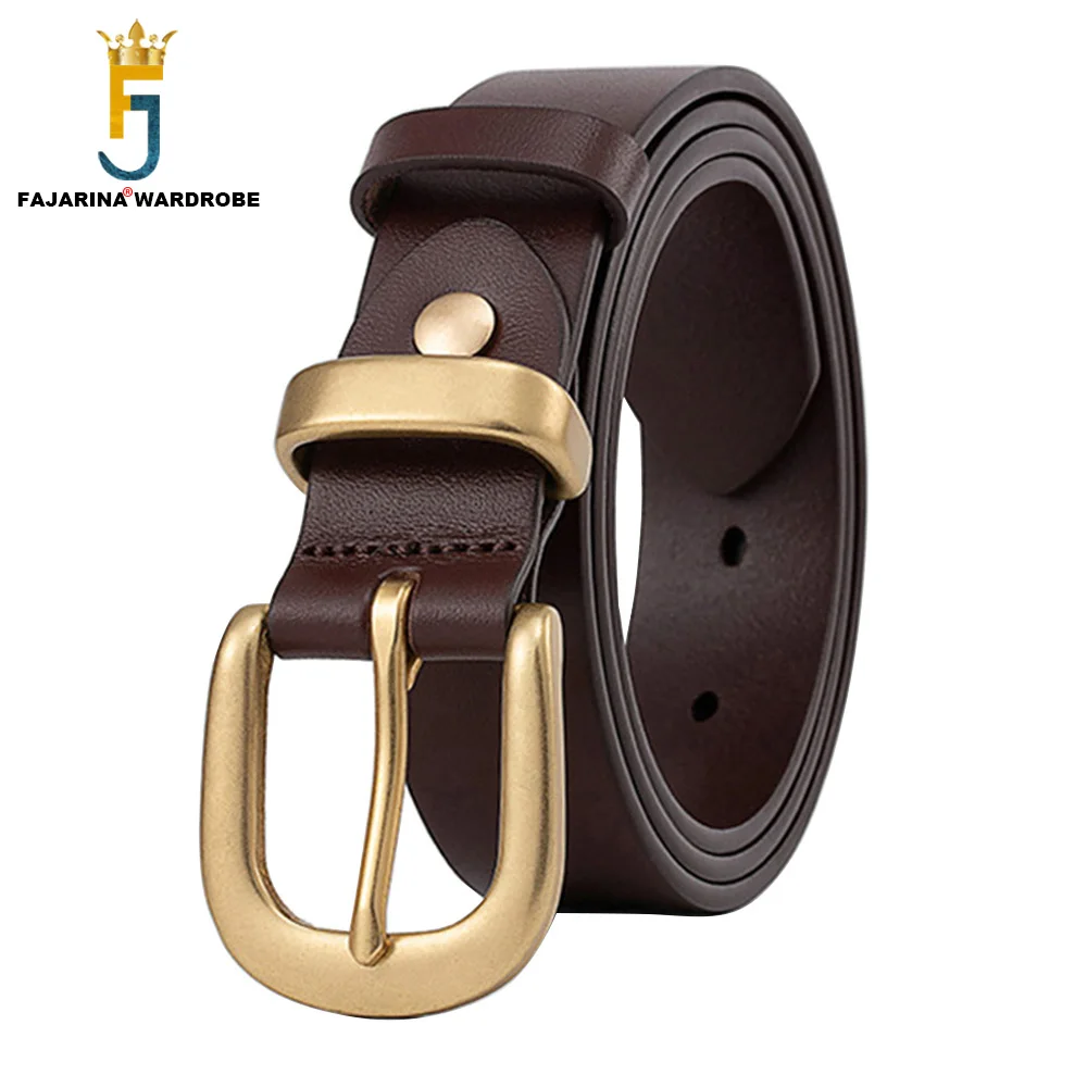 

FAJARINA Top Quality 100% Pure Solid Cow Skin Leather Brass Pin Buckle Belt 28mm Wide