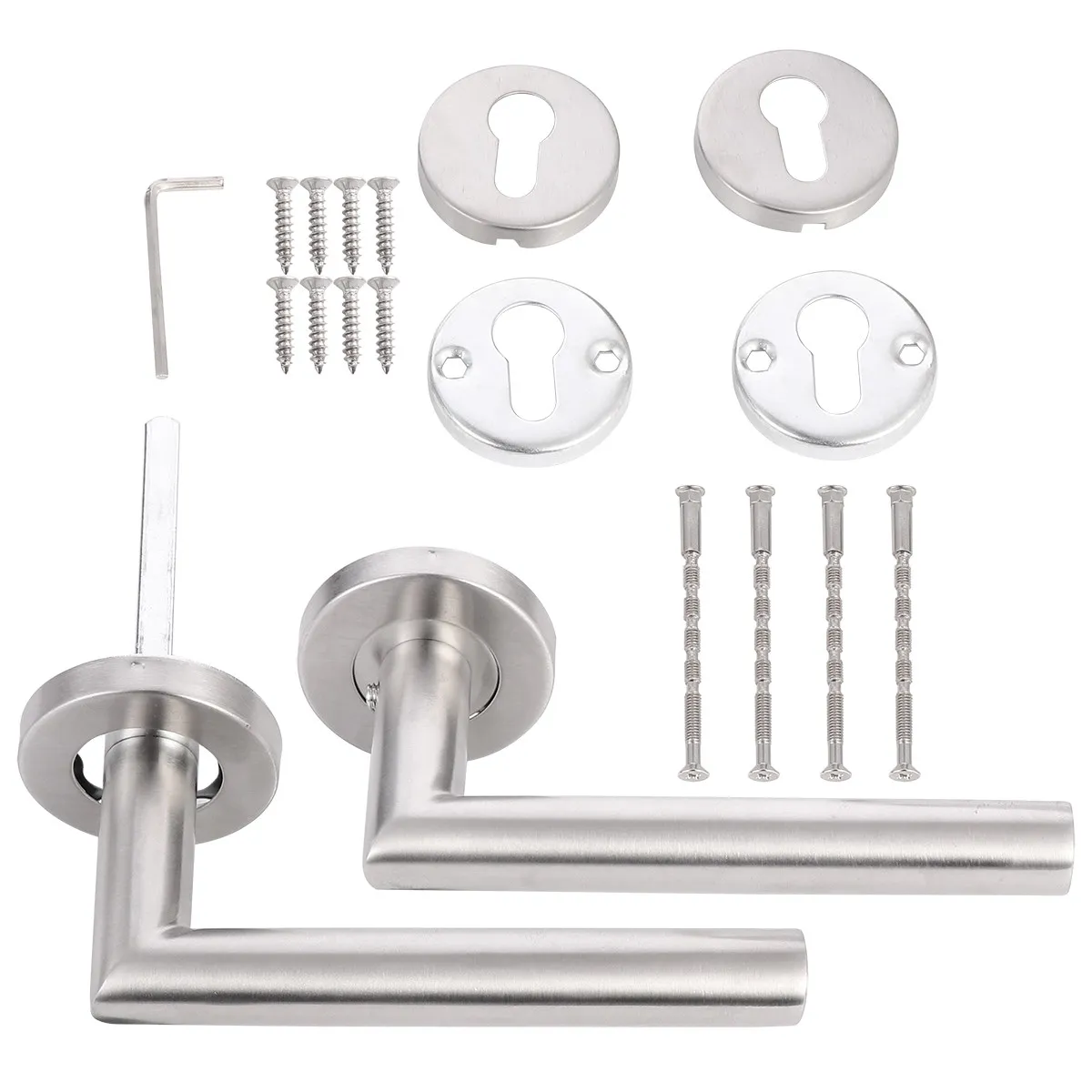 2Pcs Premium Round Lever Door Handles Stainless Steel Non-Locking Passage Hardware for Closet Residential Commercial Doors