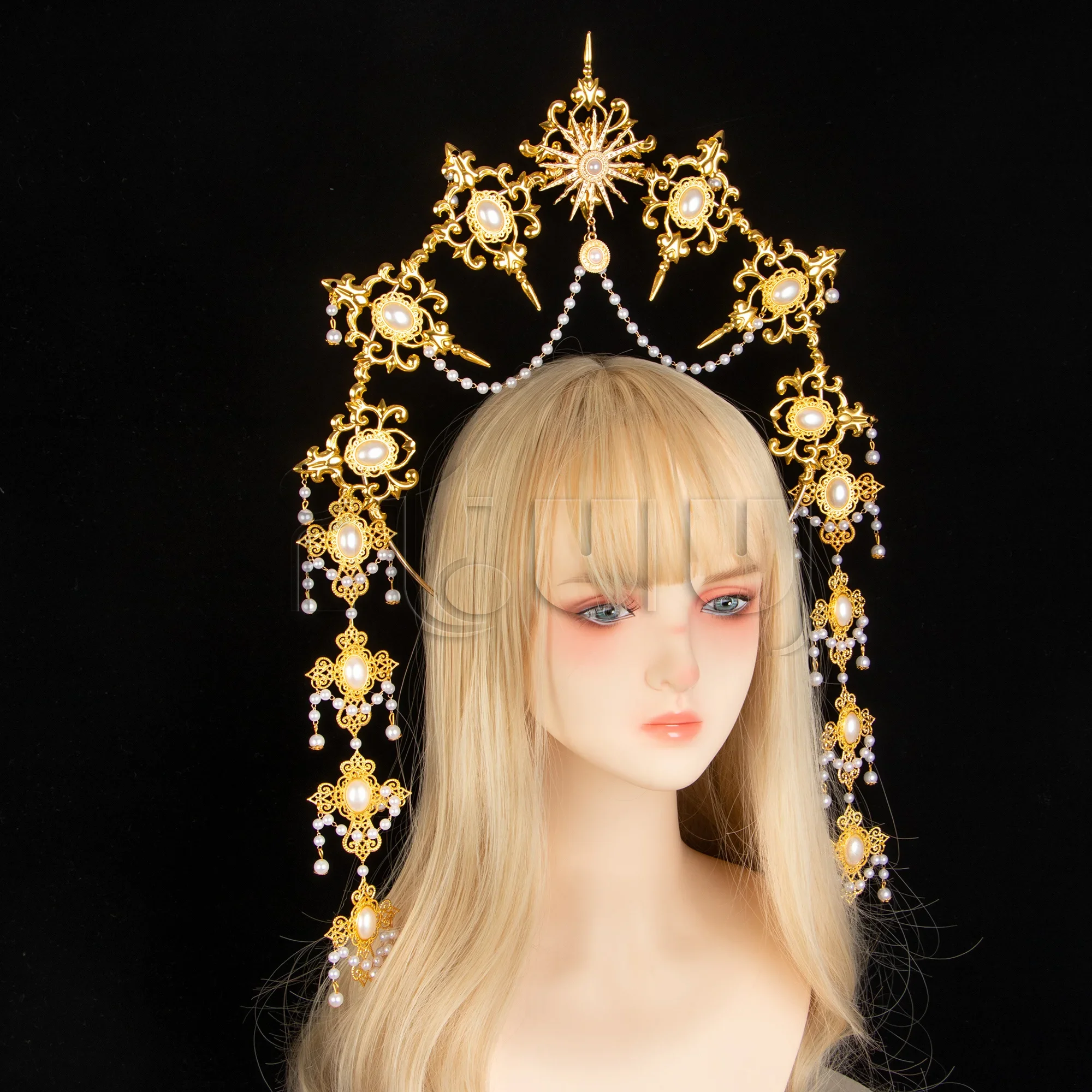 KC Halo casque Lolita déesse du soleil Baroque diadème or pointe Halo couronne bandeau Halloween fête de noël cheveux accessoires