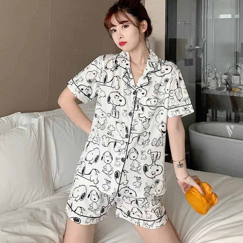 Kawali Peanuts Snoopy Cartoon Pajamas Short Sleeve Shorts Set T-Shirt Can Be Worn Outside Ins Cute Toys Birthday Gift For Girls